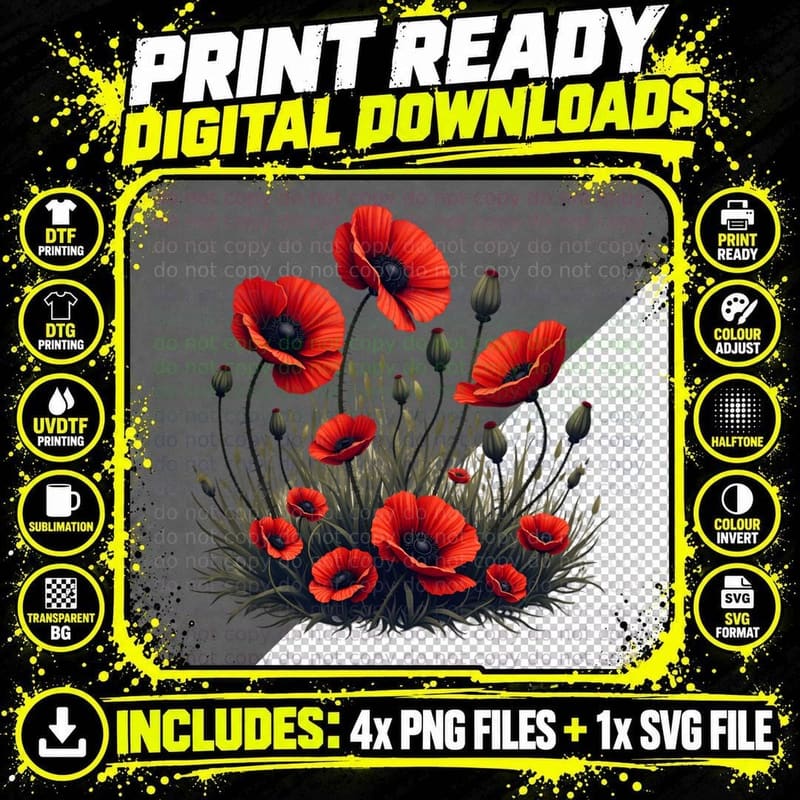 Lest We Forget Poppies Remembrance Clipart Veterans Png SVG Digital Bundle