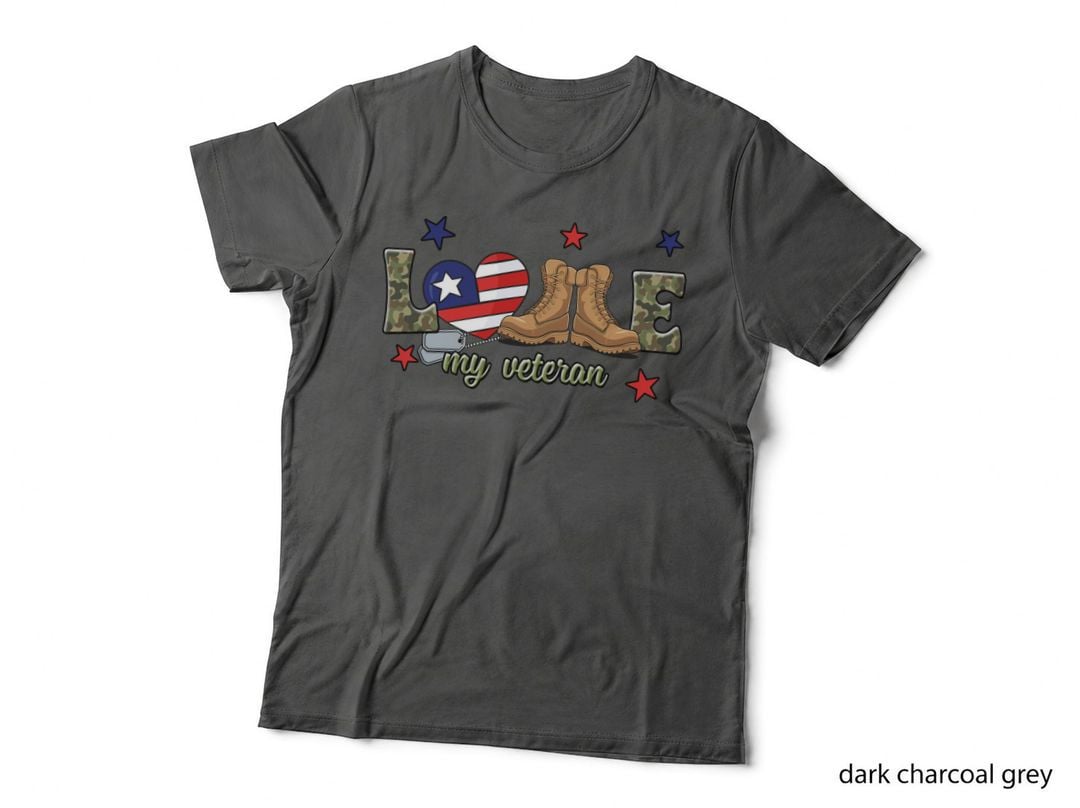 Love My Veteran Patriotic T-Shirt, Patriotic Military Boots Stars Graphic Tee