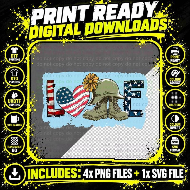 Love Patriotic T-Shirt, Patriotic Military Love Graphic Png SVG Digital Bundle