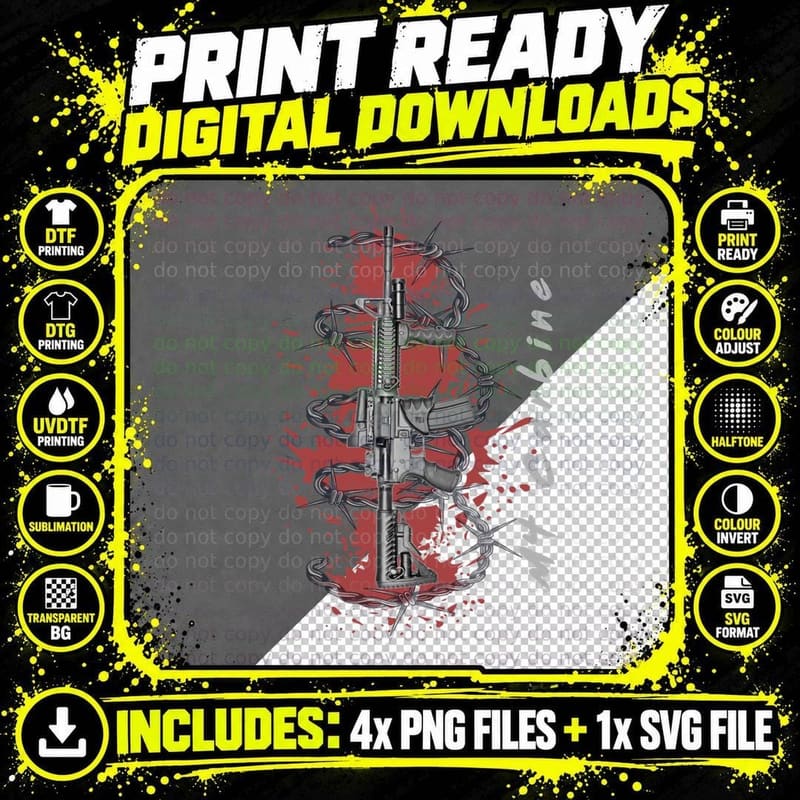 M4 Carbine T-Shirt, Military Style, Tactical Apparel Png SVG Digital Bundle