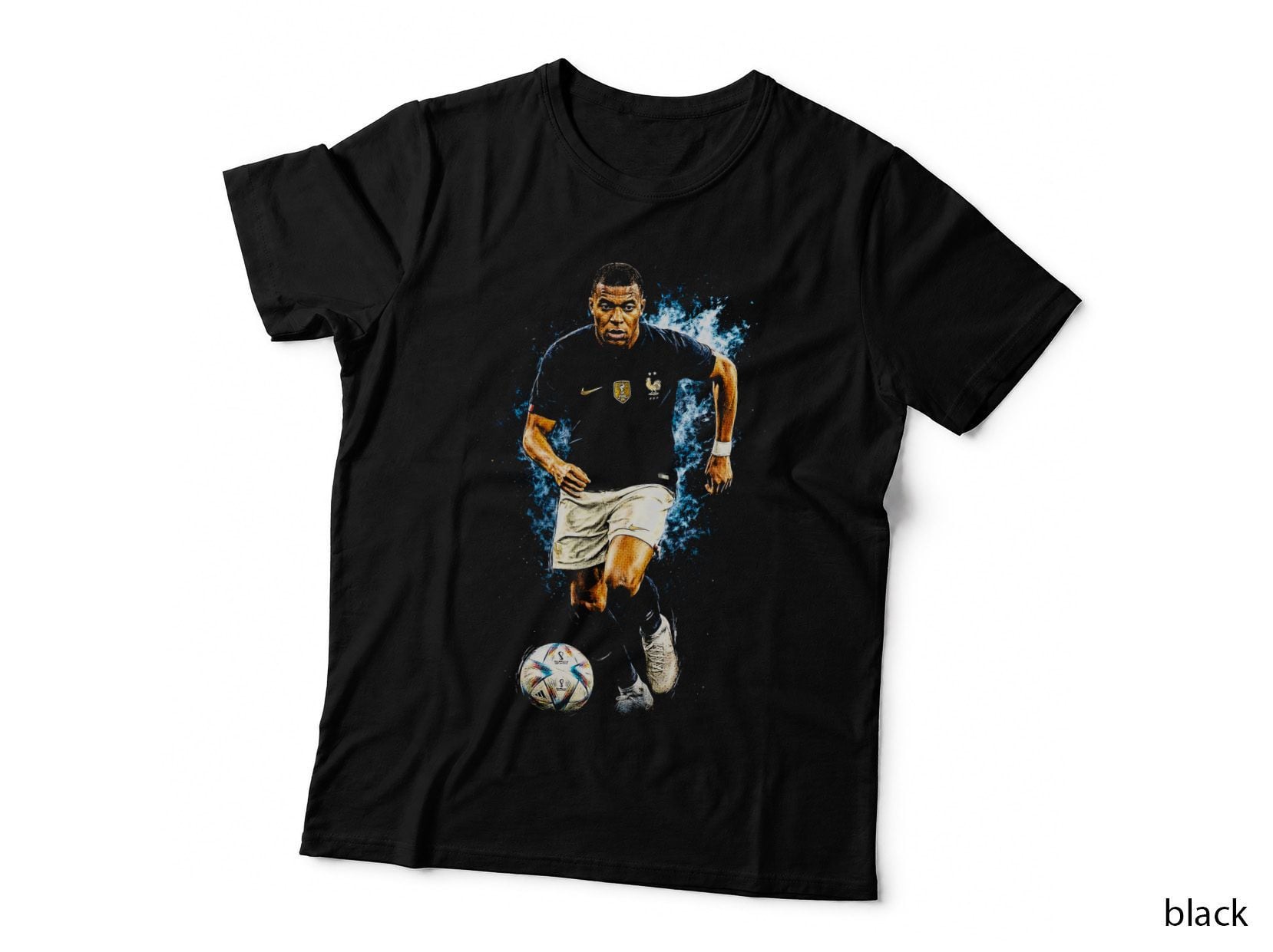 Male Footballer France Kit Dribbling Patterned Ball Dark Navy Jersey T-Shirt