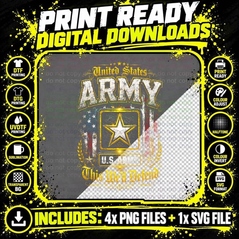 Military Army Halftone T-Shirt, Patriotic Soldier Png SVG Digital Bundle