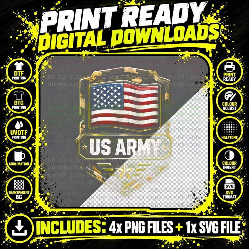 Military Army Halftone T-Shirt, Service Honor Png SVG Digital Bundle