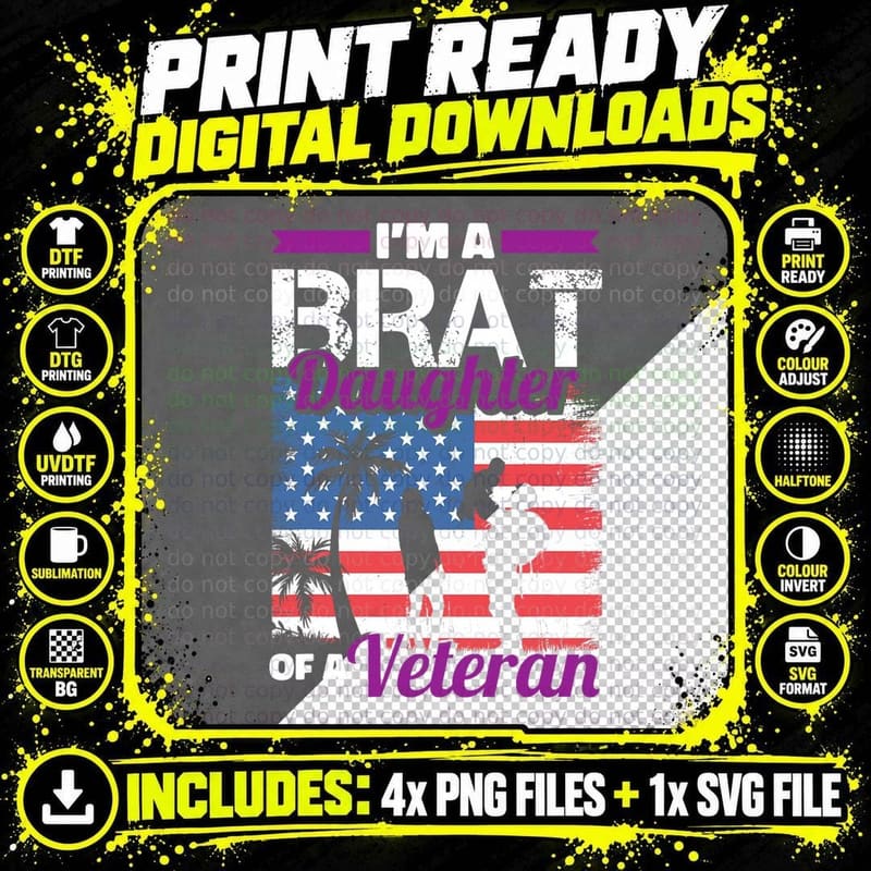 Military Child Girls Toddlers Brat Daughter of a Veteran Png SVG Digital Bundle