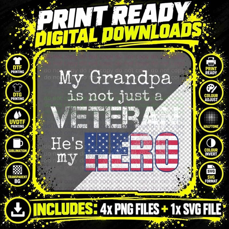 Military Family Veteran - My Grandpa Veteran My Hero Png SVG Digital Bundle