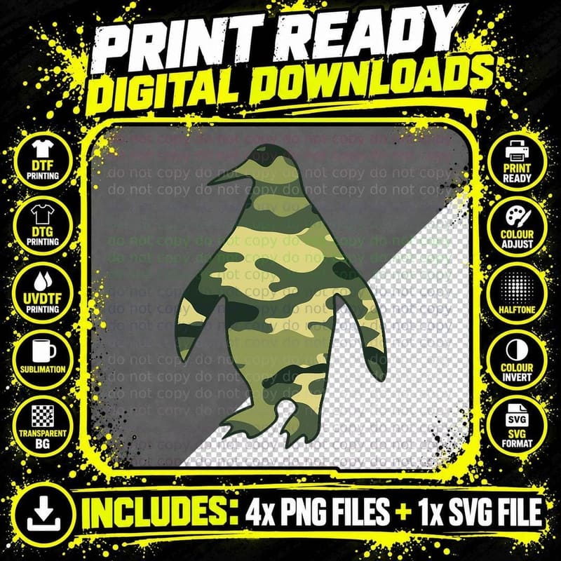 Military Penguin Camo Men Print T-Shirt Png SVG Digital Bundle