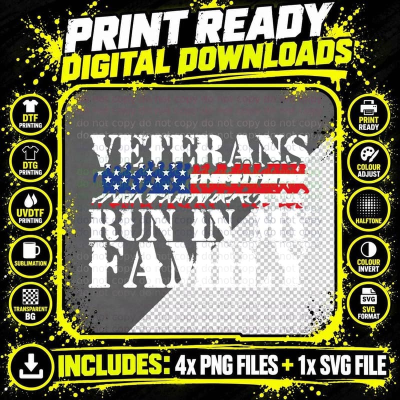 Military Veterans Run in My Family Png SVG Digital Bundle
