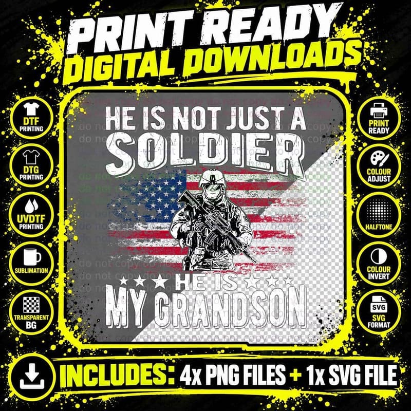 My Grandson Is a Soldier - Patriotic Proud Army Png SVG Digital Bundle