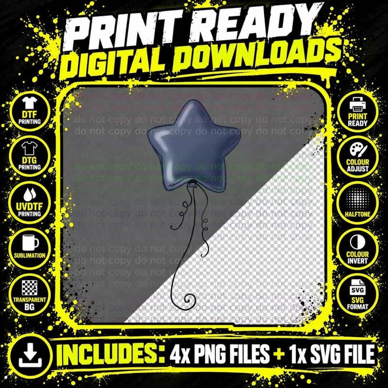 Navy Balloon Star Curly String Graduation T-Shirt Png SVG Digital Bundle