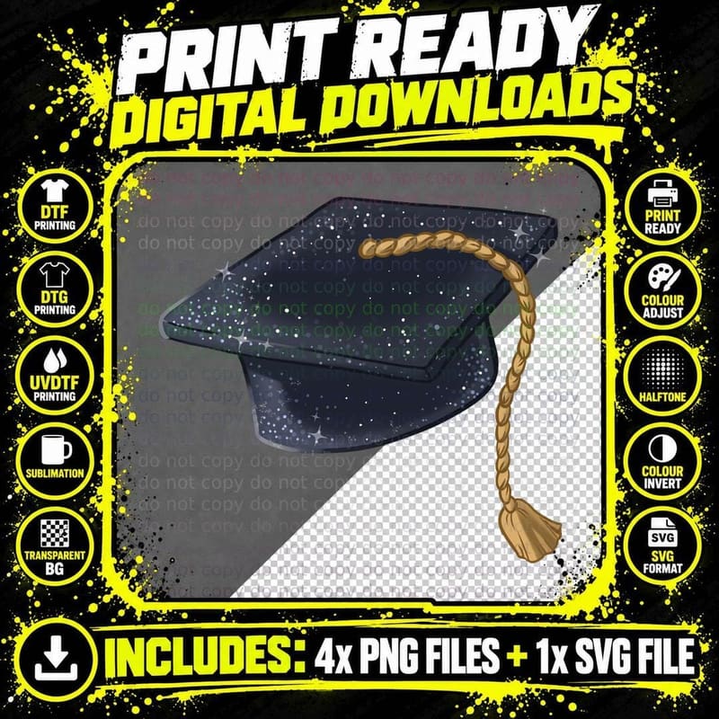 Navy Cap Braided Gold Tassel Graduation T-Shirt Png SVG Digital Bundle