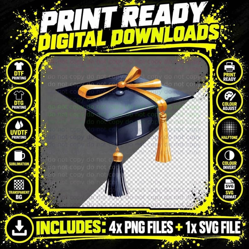 Navy Graduation Cap with Gold Tassel Graduation T-Shirt Png SVG Digital Bundle