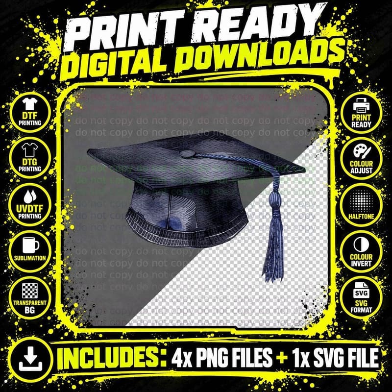Navy Textured Graduation Cap Graduation T-Shirt Png SVG Digital Bundle