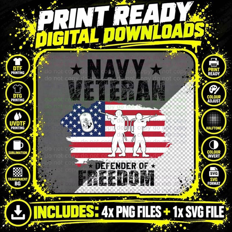 Navy Veteran Defender of Freedom Patriotic T-Shirt Png SVG Digital Bundle