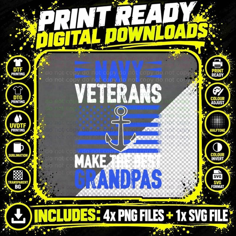 Navy Veterans Make the Best Grandpas Patriotic T-Shirt Png SVG Digital Bundle