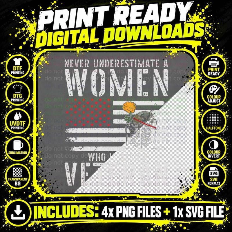 Never Underestimate a Women Who Is Also a Veteran Female Png SVG Digital Bundle