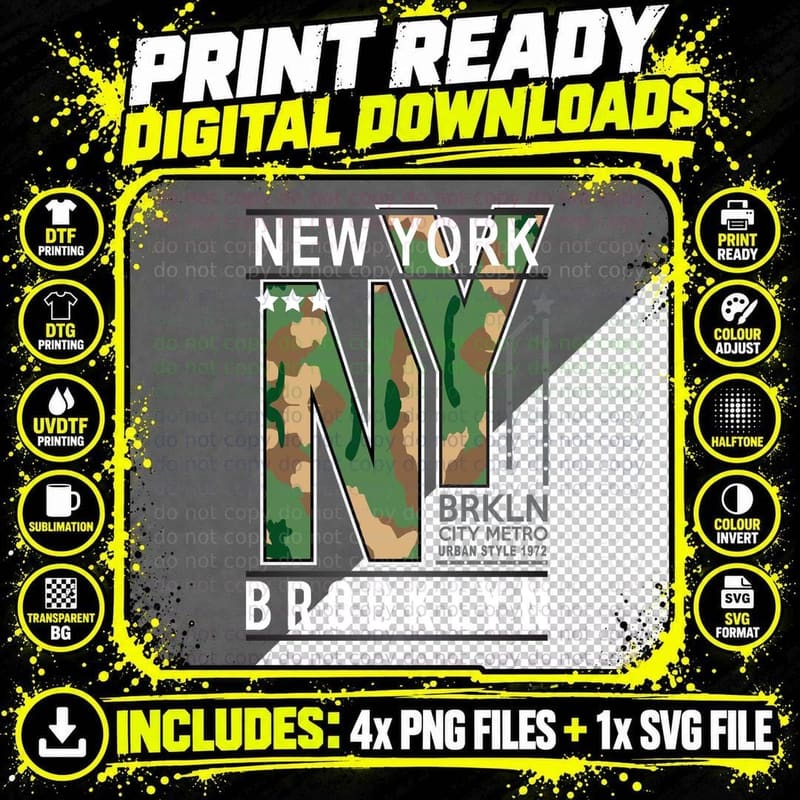 New York Brooklyn Brkln City Metro Camouflage Ny Camo Png SVG Digital Bundle