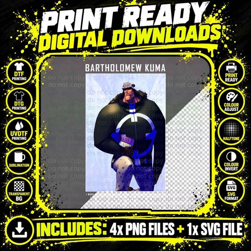 One Piece Bartholomew Kuma I Work for the Revolutionary Png SVG Digital Bundle