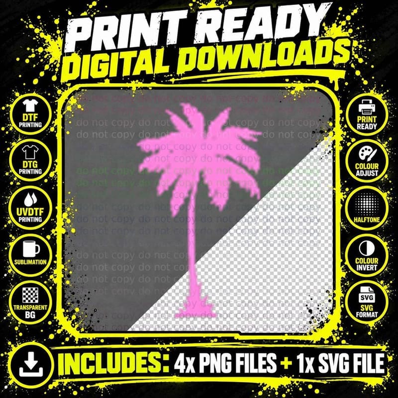 Palm Tree Logo Pink Palm Graphic Black & Navy I Live Png SVG Digital Bundle