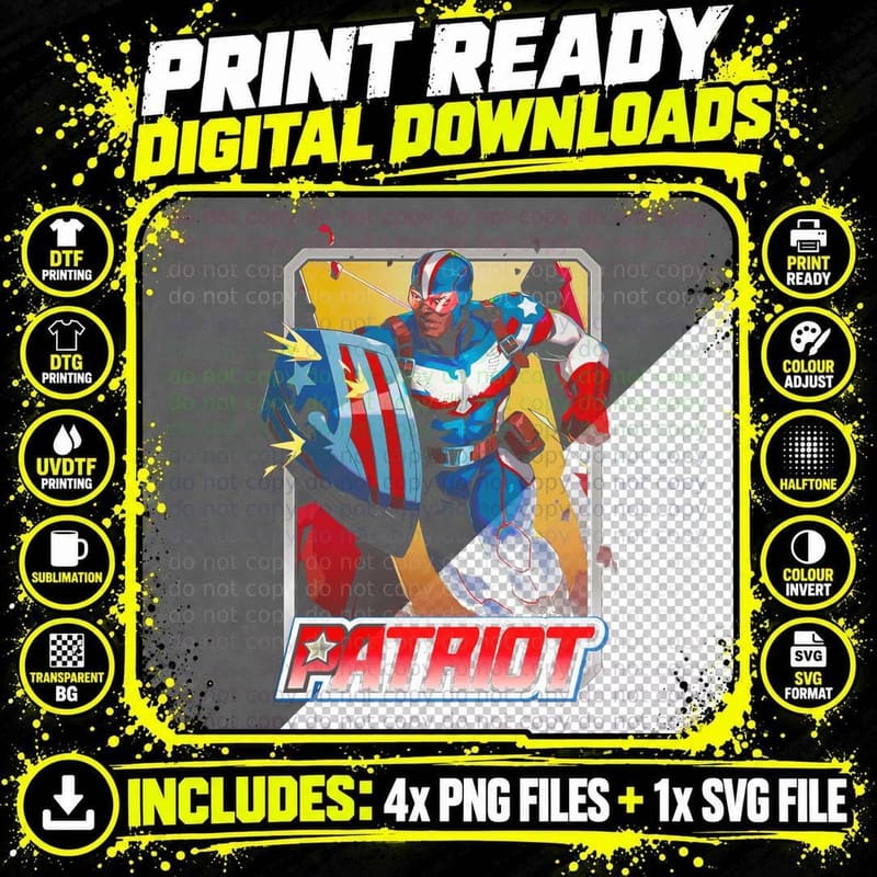Patriot Yellow Red Star Action Patriotic T-Shirt Png SVG Digital Bundle