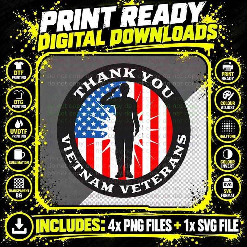 Patriotic Veteran US Flag - Thank You Vietnam Veterans Png SVG Digital Bundle
