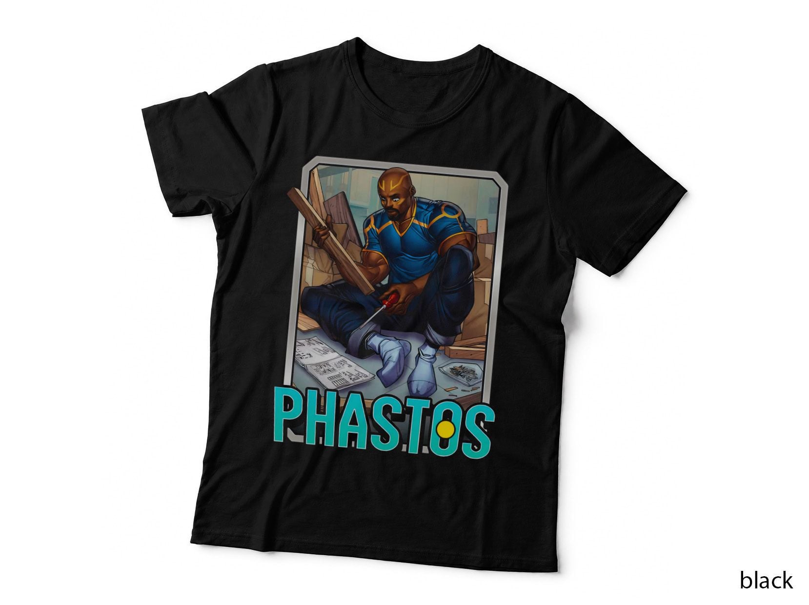 Phastos Cyan Blue Warrior Soldier Character T-Shirt