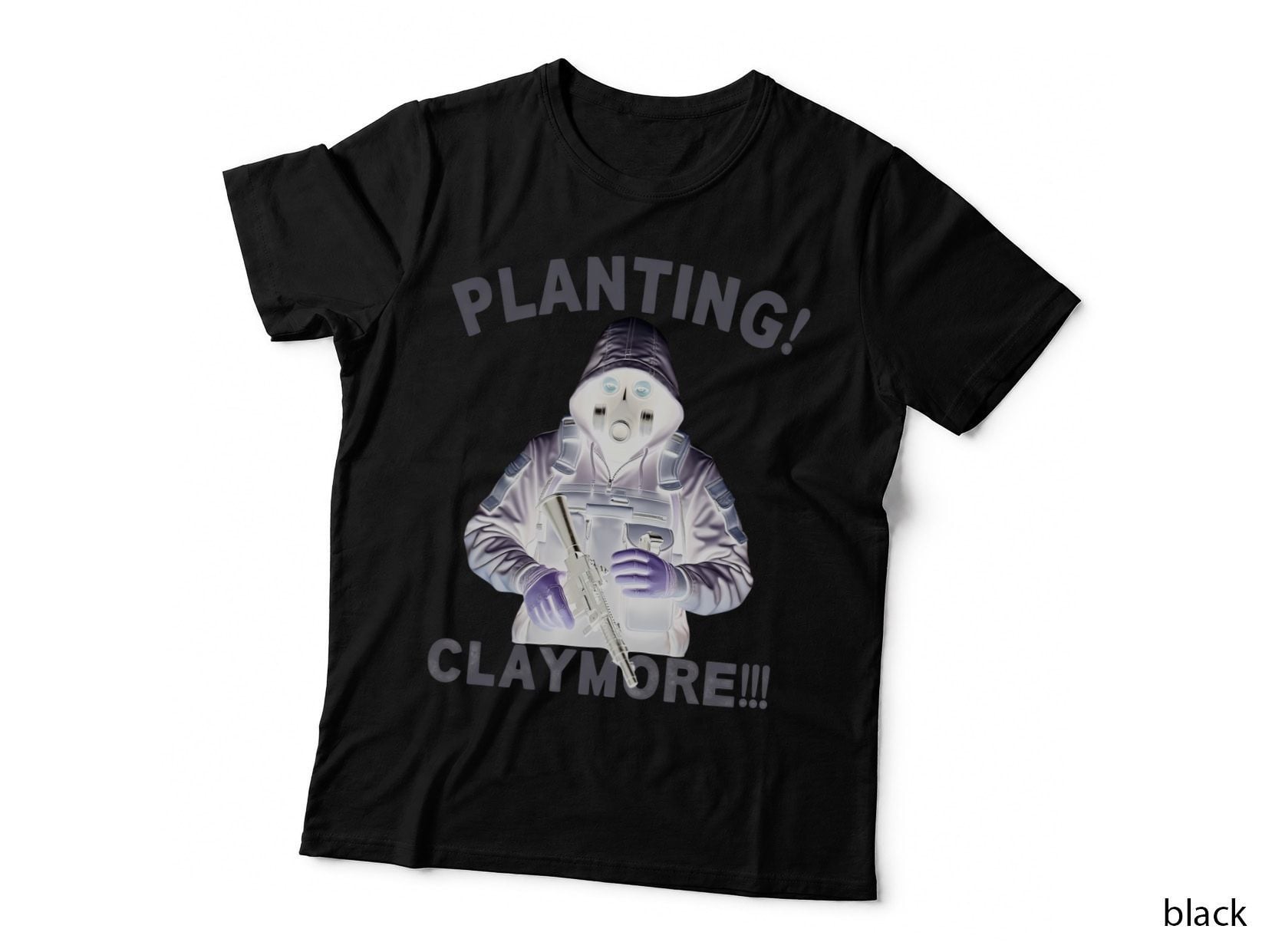 Planting Claymore Realistic Soldier Tactical, Gas Mask T-Shirt