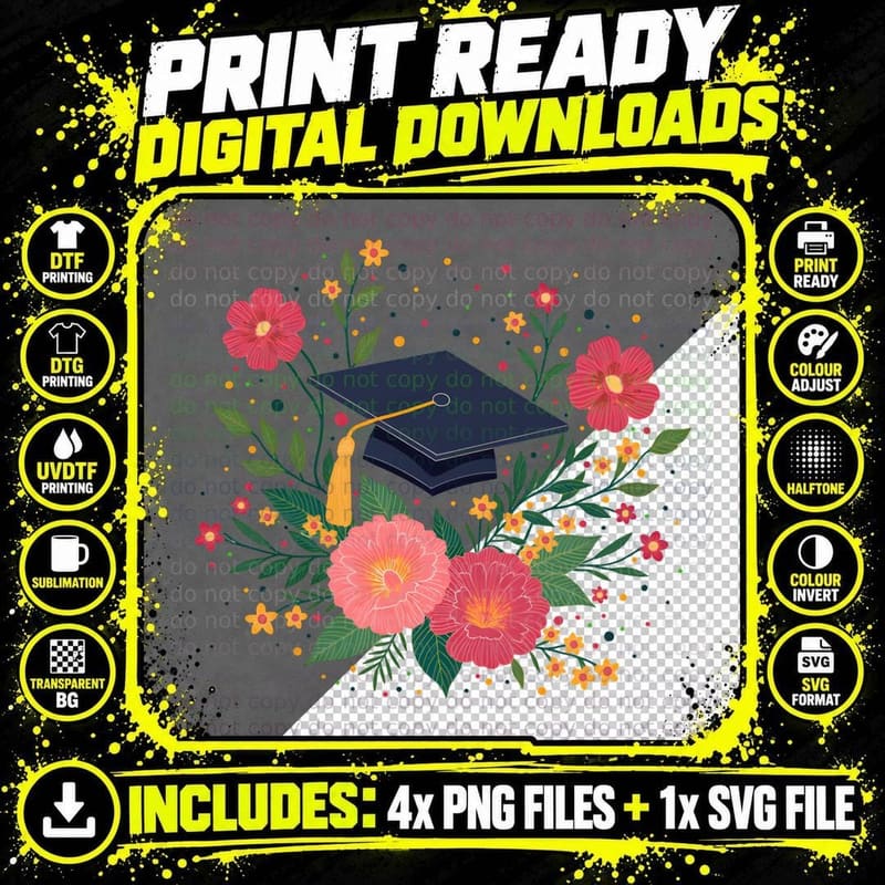 Playful Navy Blue Graduation Cap with Gold Tassel & Pink Png SVG Digital Bundle