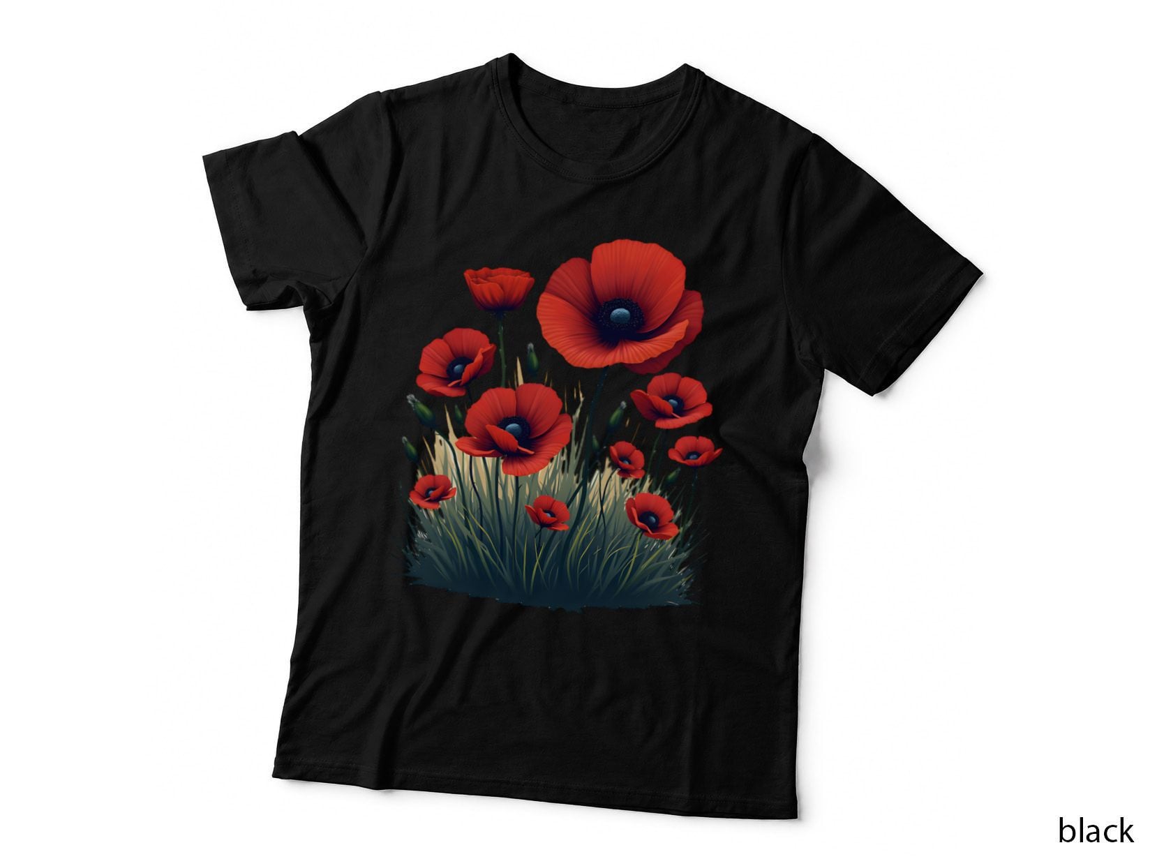 Poppies Remembrance Day Veterans Memorial Military Simple Graphic Floral T-Shirt