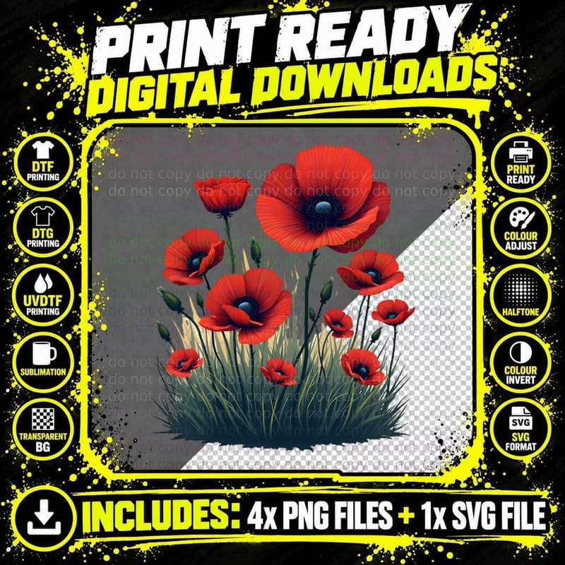 Poppies Remembrance Day Veterans Memorial Military Png SVG Digital Bundle
