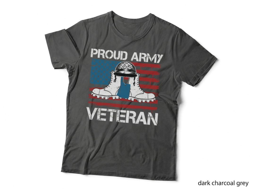 Proud Army Veteran Patriotic T-Shirt, Army Boots with Helmet on American