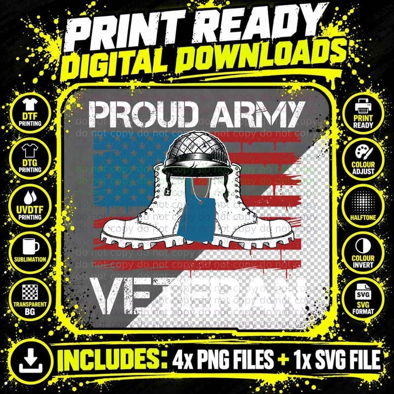Proud Army Veteran Patriotic T-Shirt Png SVG Digital Bundle