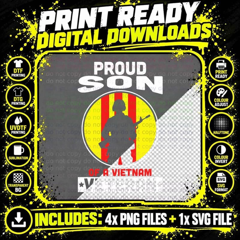 Proud Son of a Vietnam Veteran American Vietnam War Gift Png SVG Digital Bundle