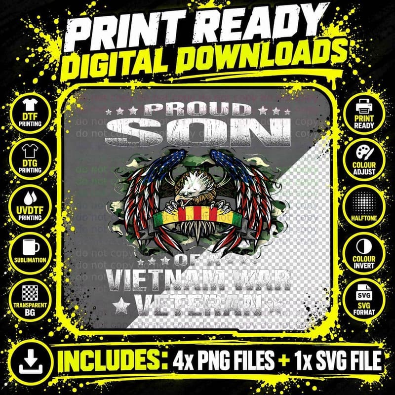 Proud Son of a Vietnam War Veteran Military Vet's Child Png SVG Digital Bundle