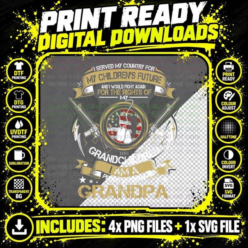 Proud Veteran Grandpa T-Shirt, Patriotic Apparel Png SVG Digital Bundle