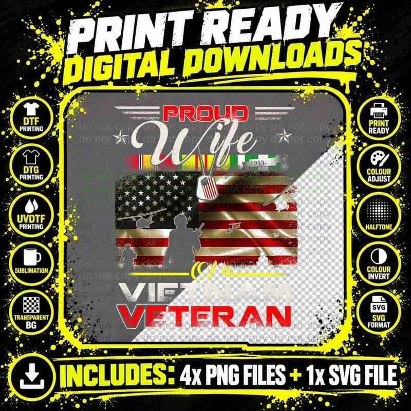 Proud Wife of Vietnam Veteran Gift for Women T-Shirt Png SVG Digital Bundle