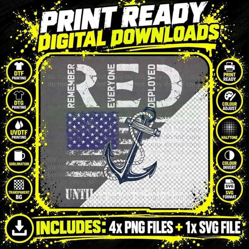 Red Friday Military Deployed Navy Soldier US Flag Png SVG Digital Bundle