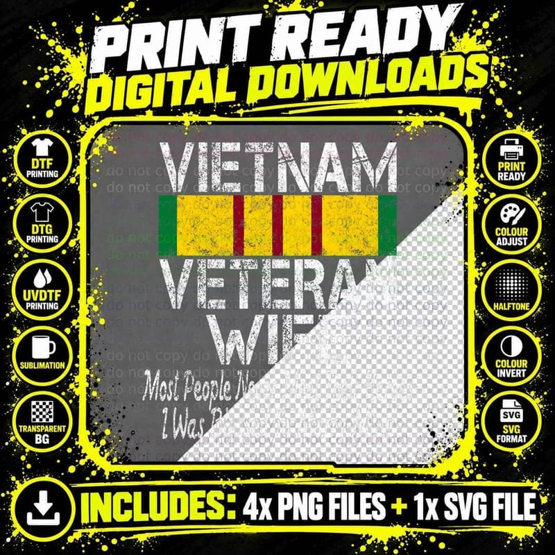 Retro Vietnam Veteran Wife Tshirt Gift Png SVG Digital Bundle