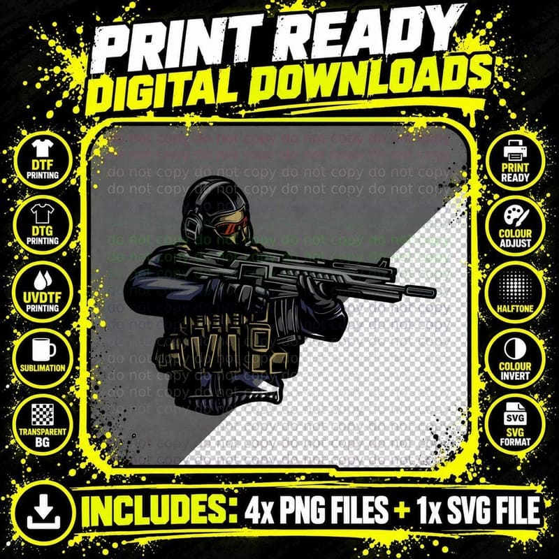 Soldier Military Tactical Rifle T-Shirt Png SVG Digital Bundle