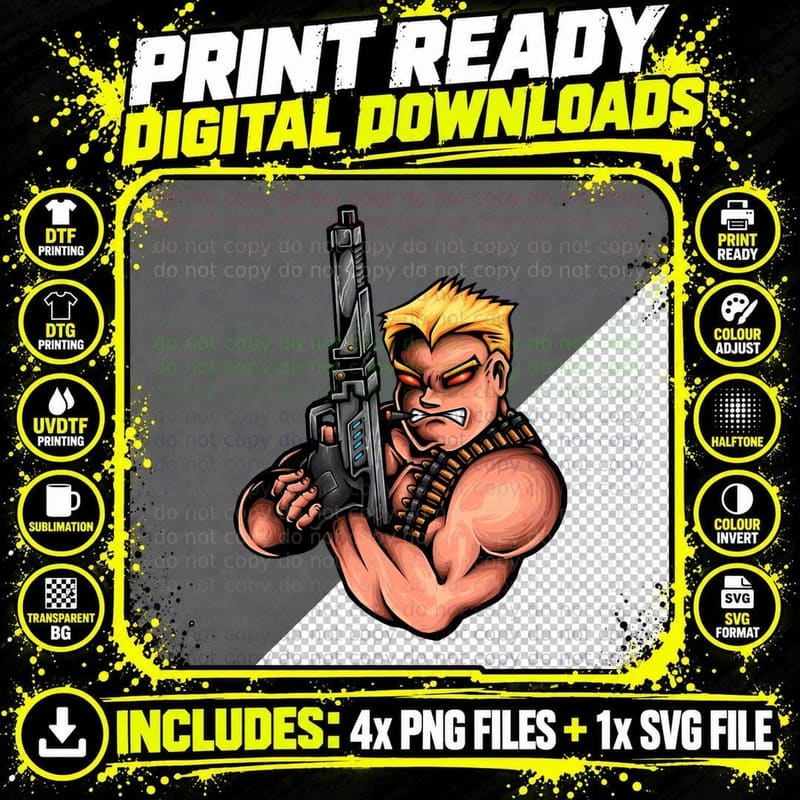 Soldier Muscular with Rifle Ammunition T-Shirt Png SVG Digital Bundle