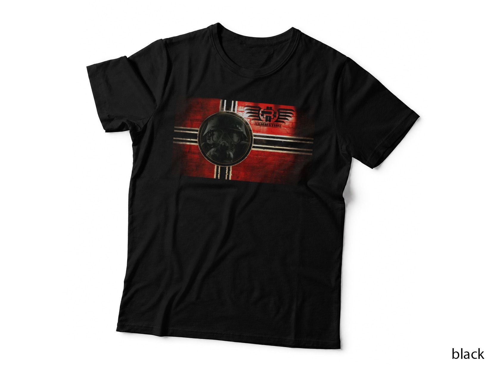 Soldier Portrait on Red Striped Flag Military Helmet Stripes Emblem T-Shirt