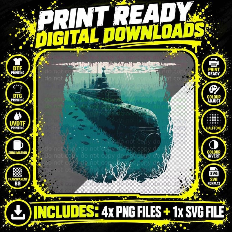 Submariner Veteran Submersible Nuclear-Powered Submarine Png SVG Digital Bundle