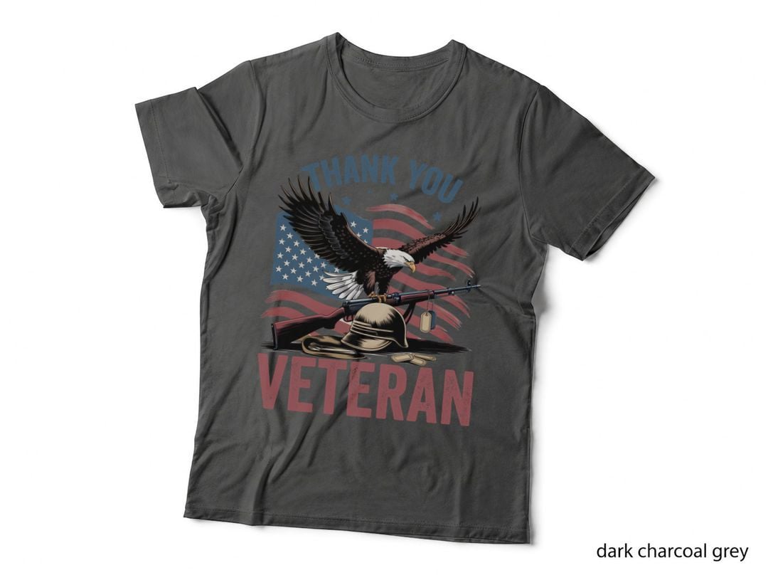 Thank You Veteran Patriotic T-Shirt, American Eagle Holding Rifle with Graphic