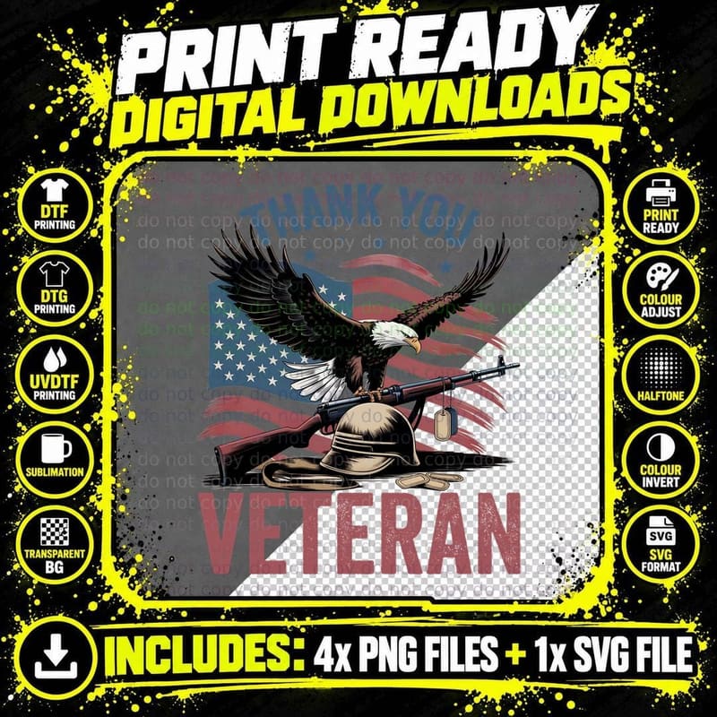 Thank You Veteran Patriotic T-Shirt Png SVG Digital Bundle