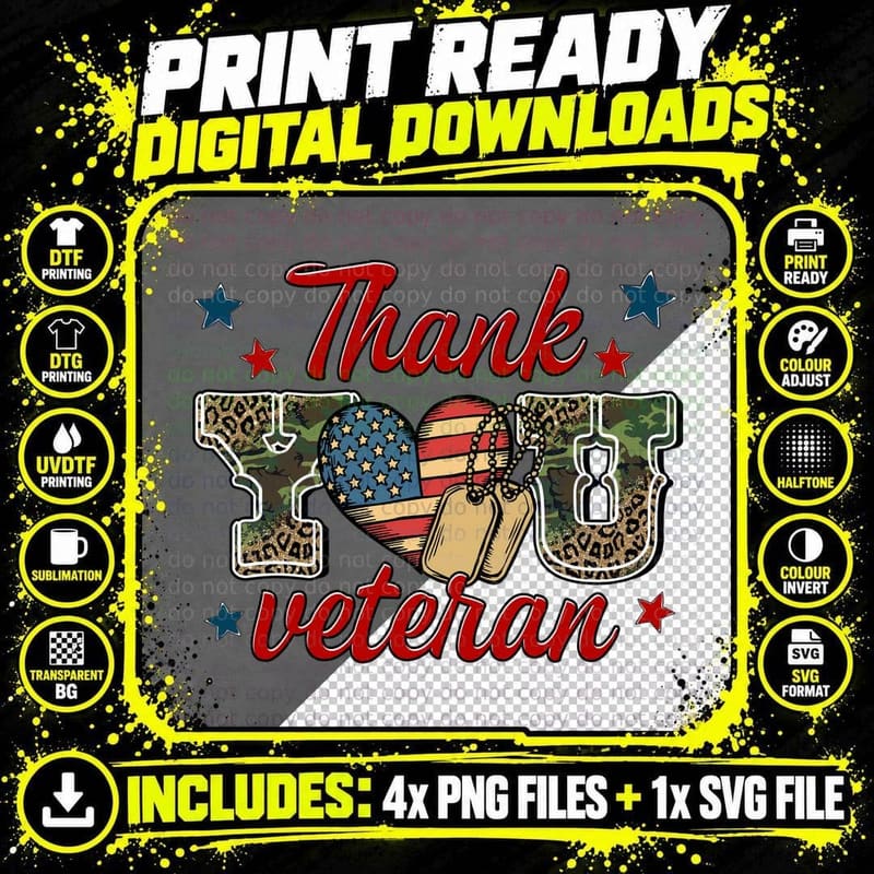 Thank You Veteran Patriotic T-Shirt Png SVG Digital Bundle