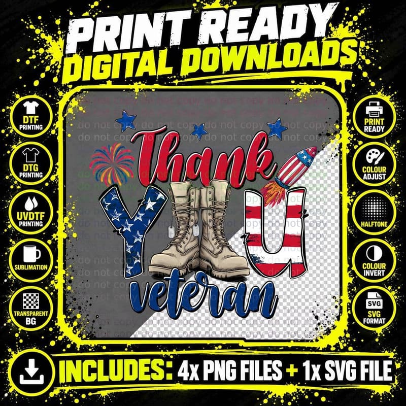 Thank You Veteran Patriotic T-Shirt Png SVG Digital Bundle