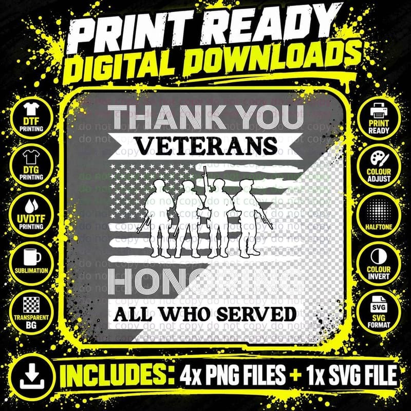Thank You Veterans Honoring All Who Served Patriotic Png SVG Digital Bundle