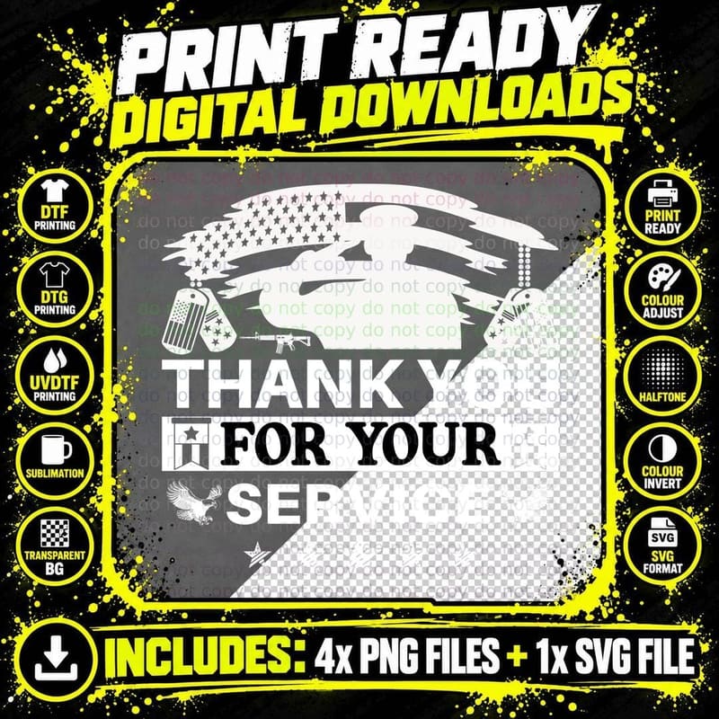 Thank You for Your Service Patriotic T-Shirt Png SVG Digital Bundle