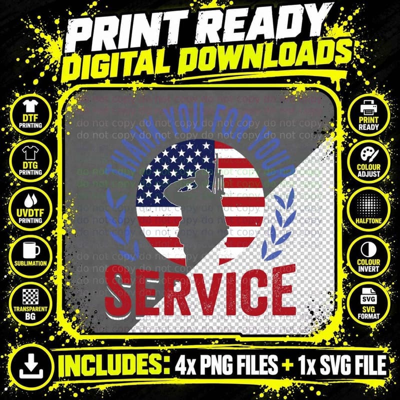 Thank You for Your Service US Veteran Patriotic T-Shirt Png SVG Digital Bundle