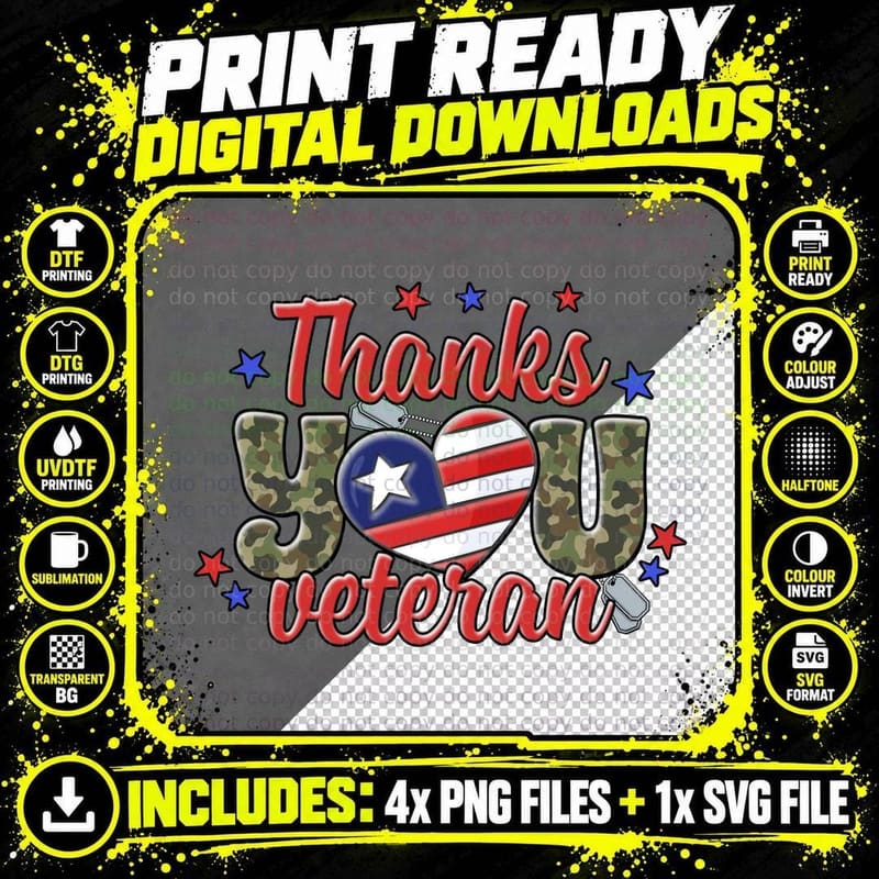 Thanks You Veteran Patriotic T-Shirt Png SVG Digital Bundle