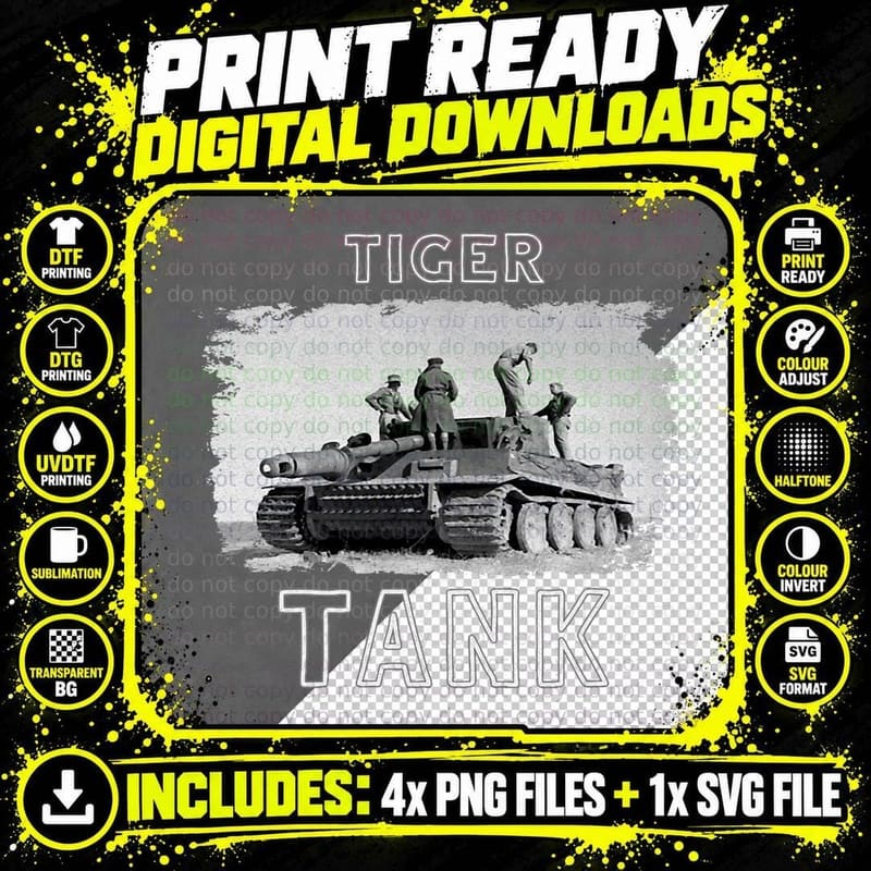 Tiger Tank T-Shirt, Historical Ww2 German Panzer Png SVG Digital Bundle